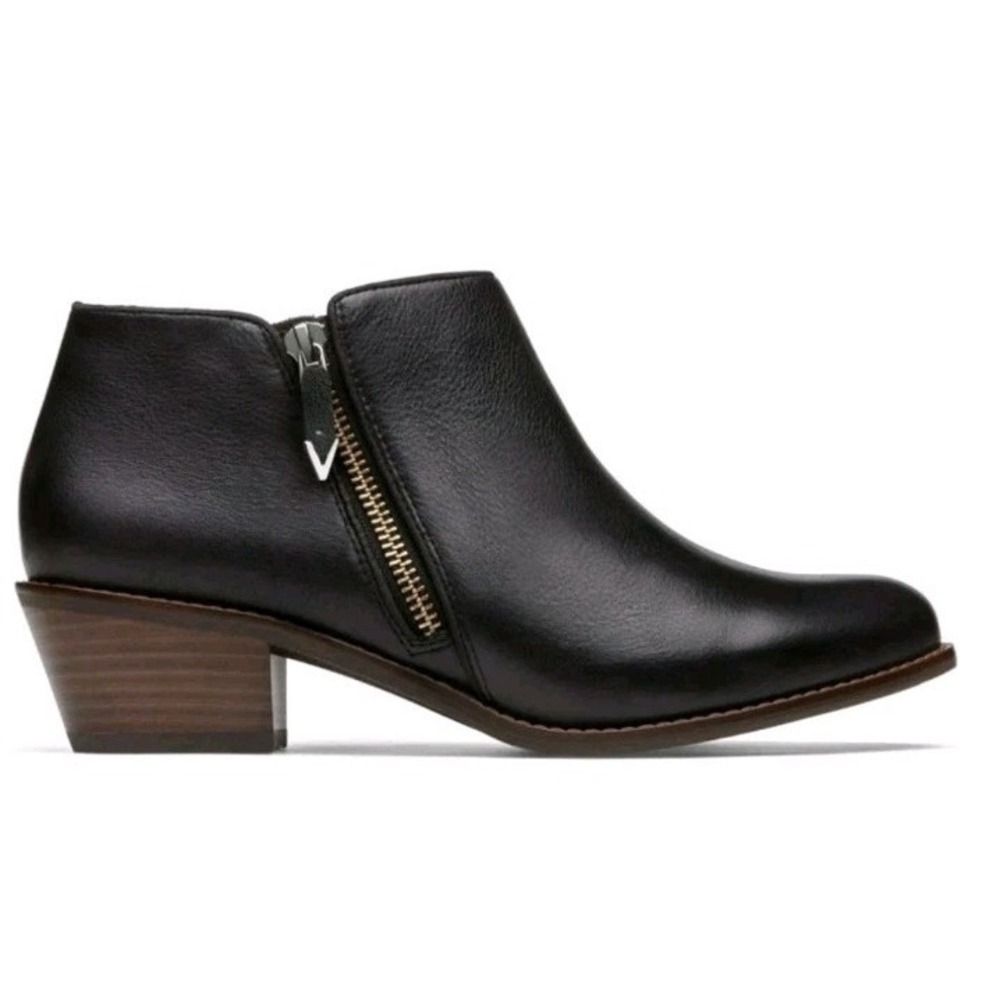 Vionic Jolene Leather Black Ankle Boots US 7.5 Booties Comfort Arch Support Heel